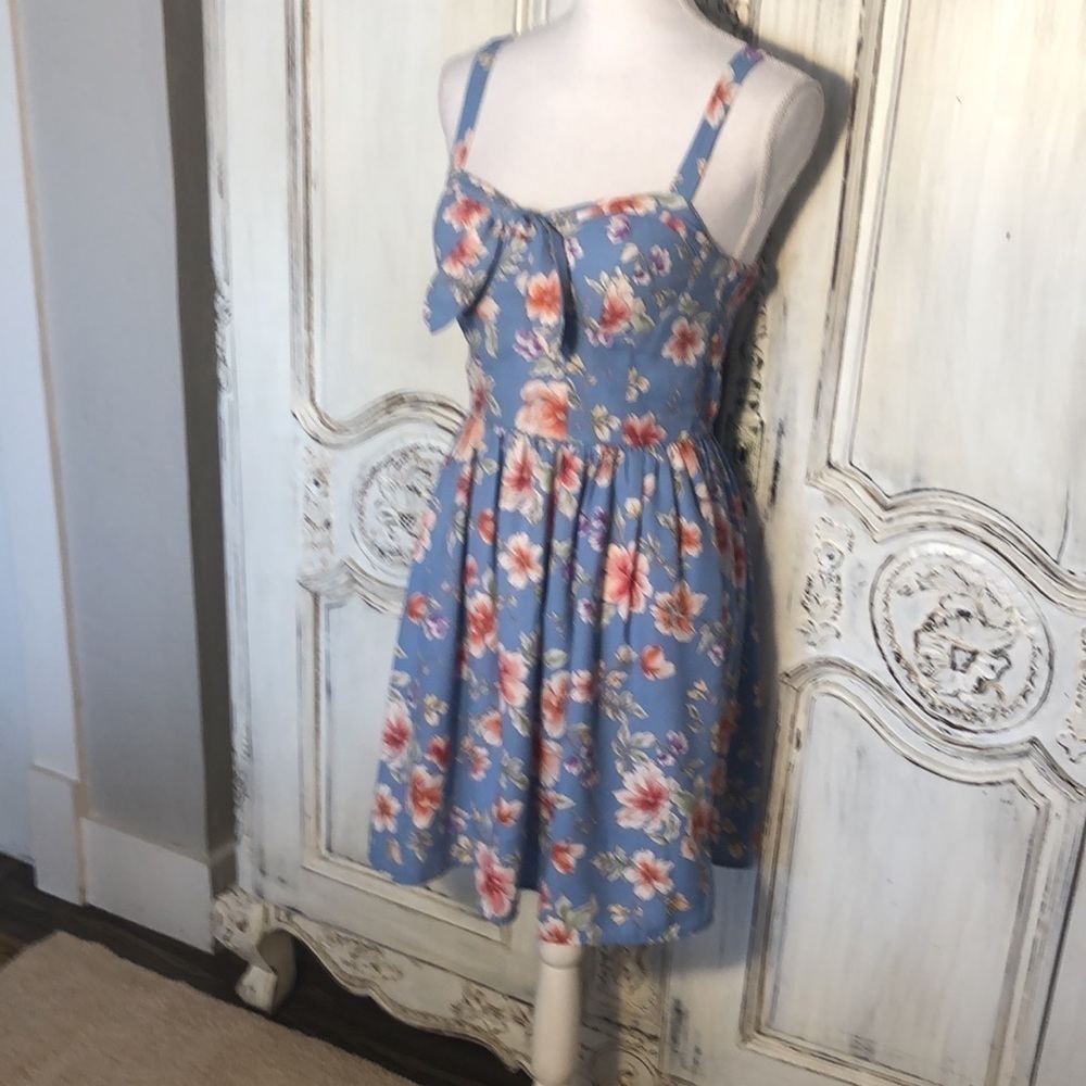 Pinup 50’s FairyCore Coastal Cowgirl Style Blue Floral Strap Dress Size XS - Picture 3 of 11